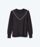 The Softest French Terry Contrast Puff-Sleeve Pullover - Sea Urchin & White Sand