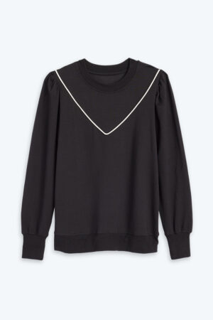 The Softest French Terry Contrast Puff-Sleeve Pullover - Sea Urchin & White Sand