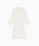 The Silky Luxe Short Effortless Shirtdress Cover-Up - Beach Stripe in Sandshell