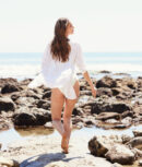 The Silky Luxe Short Effortless Shirtdress Cover-Up - Beach Stripe in Sandshell