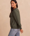 The Softest French Terry Contrast Puff-Sleeve Pullover - Olive & White Sand
