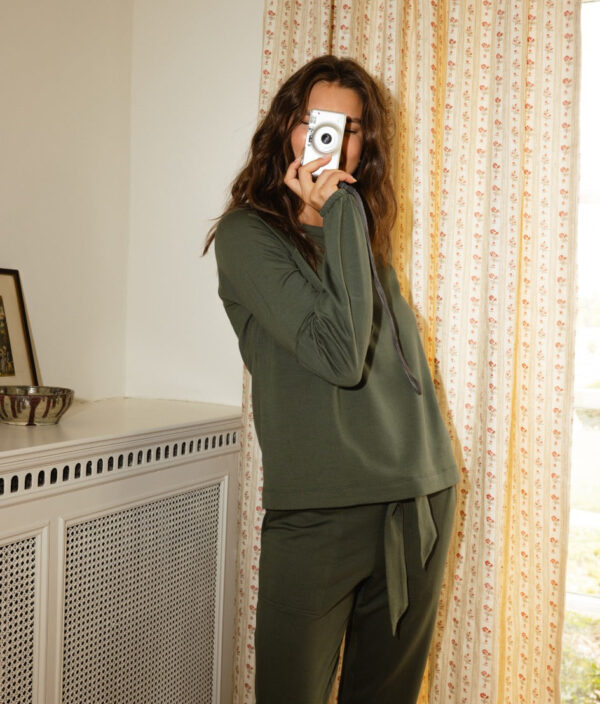 The Softest French Terry Boatneck Pullover - Olive - Image 4