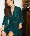 The Sustainable Velvet Collection Wrap Dress - Pine