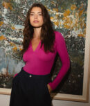 The Essential Long Sleeve Collared Bodysuit - Hibiscus