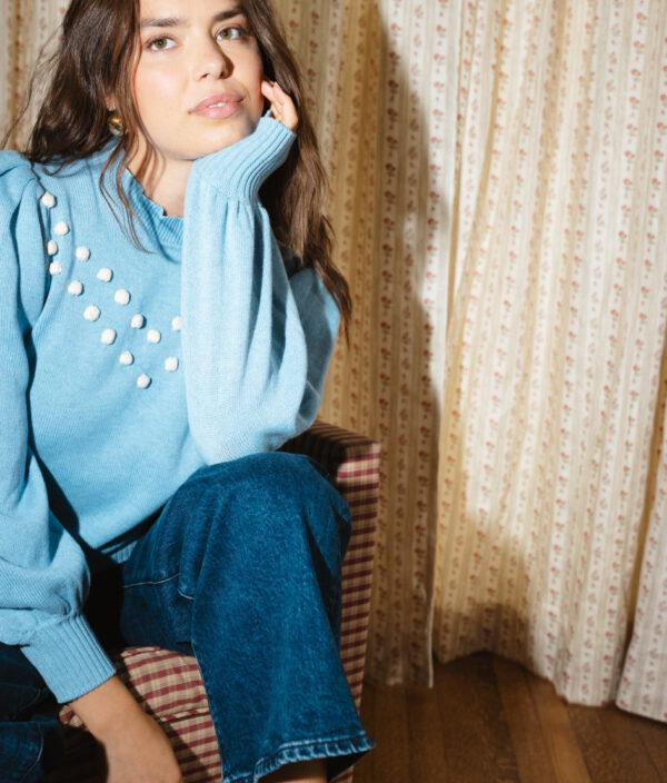 The Year-Round Balloon Sleeve Pompom Sweater - Glacier - Image 2