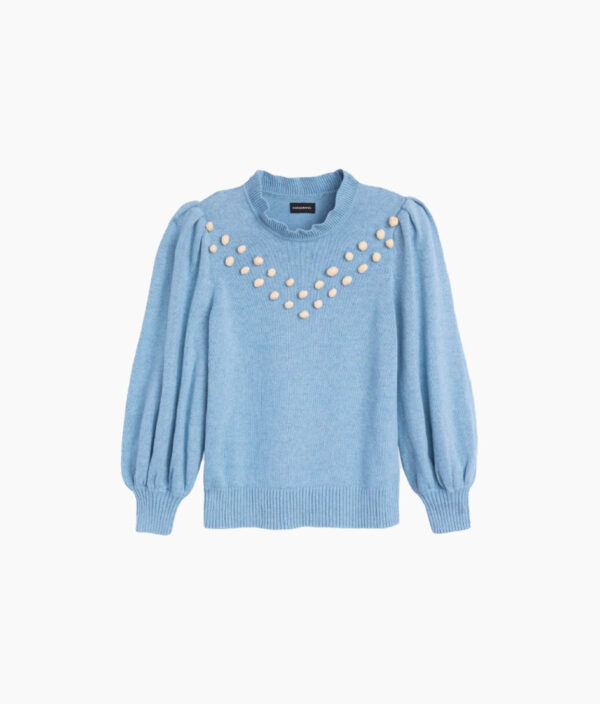 The Year-Round Balloon Sleeve Pompom Sweater - Glacier - Image 5